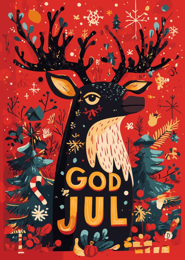 God Jul Festive Reindeer by Andreas Magnusson — canvas wall art