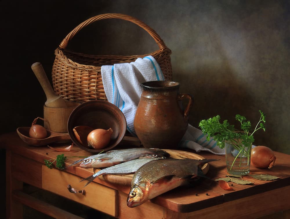 Rustic Fish Still Life by Tatyana Skorokhod — canvas wall art