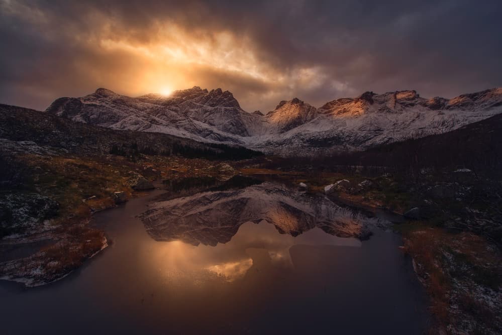 Golden Mountain Lake Sunset by INIGO CIA — canvas wall art