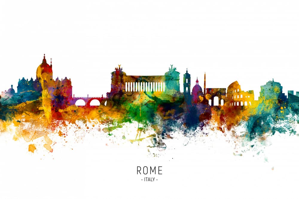 Rome Watercolor Skyline by Michael Tompsett — canvas wall art