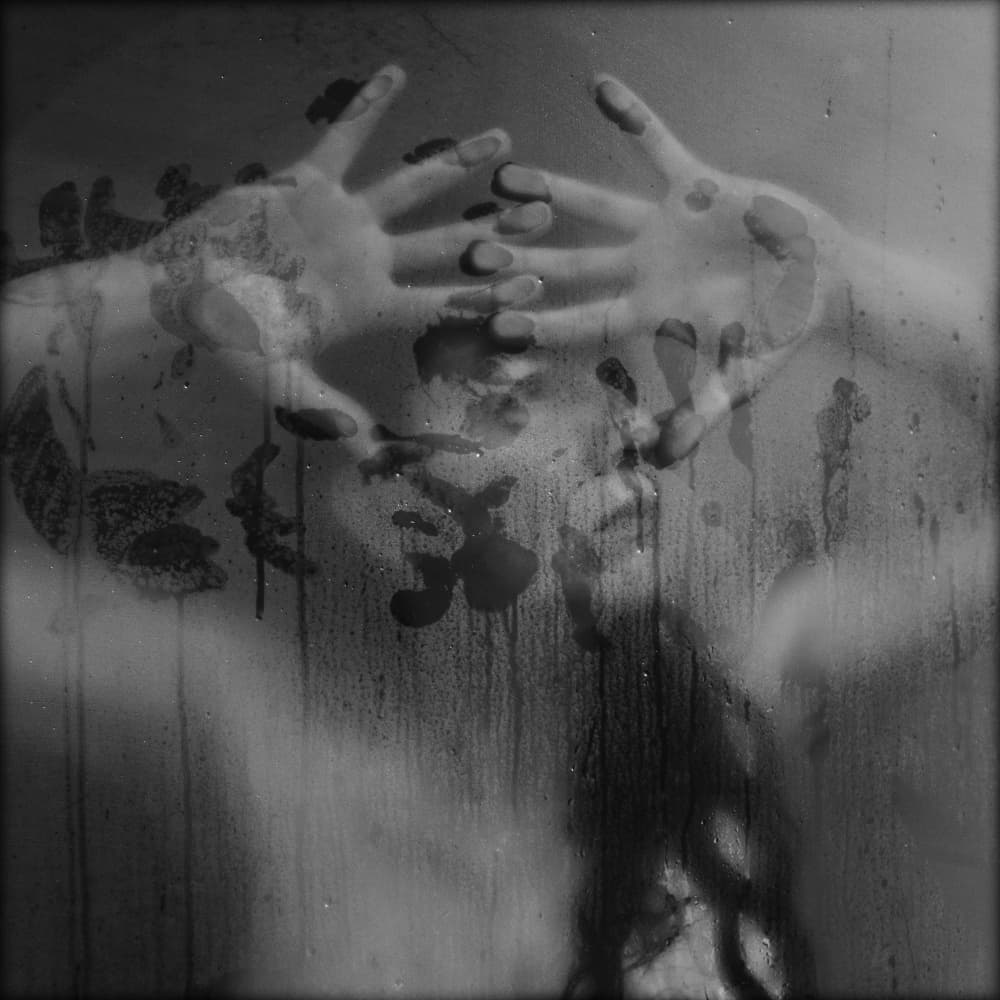 Hands on Steamy Glass by michel genève — canvas wall art