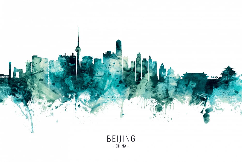 Beijing Watercolor Skyline by Michael Tompsett — canvas wall art