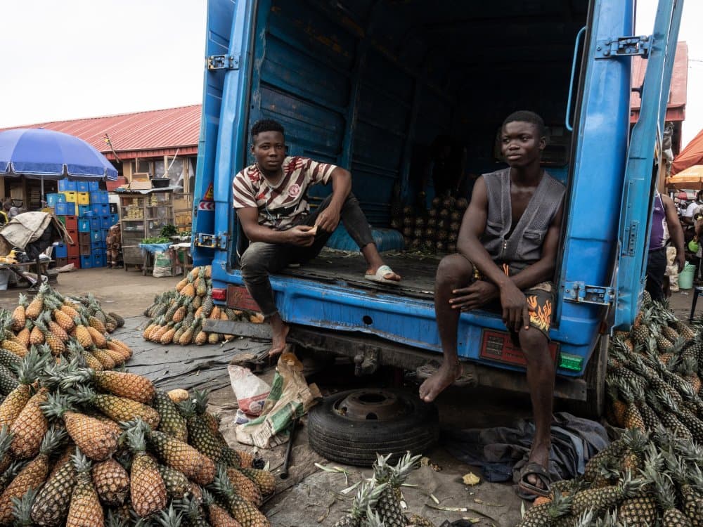fruit and vegetables market at Ketou, Nigeria by Elena Molina — canvas wall art