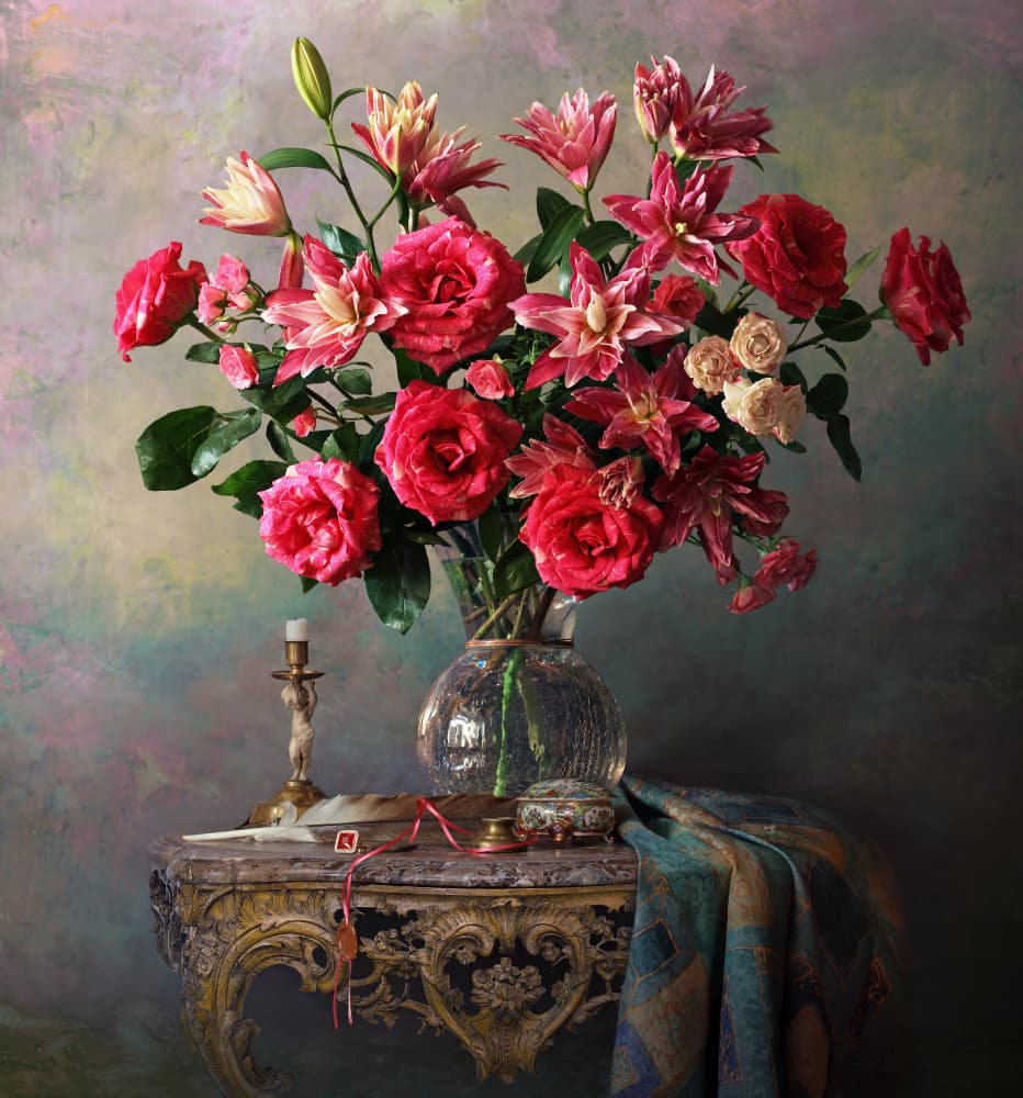 Elegant Rose and Lily Bouquet by Andrey Morozov — canvas wall art
