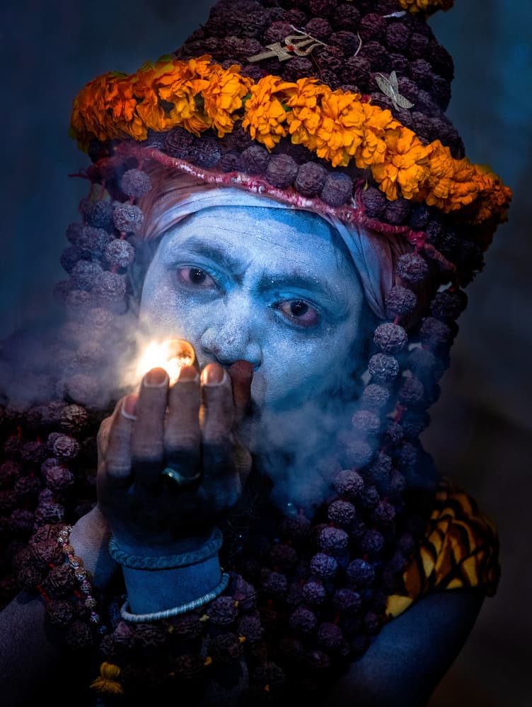 Blue Sadhu Sacred Smoke by Jassi Oberai — canvas wall art