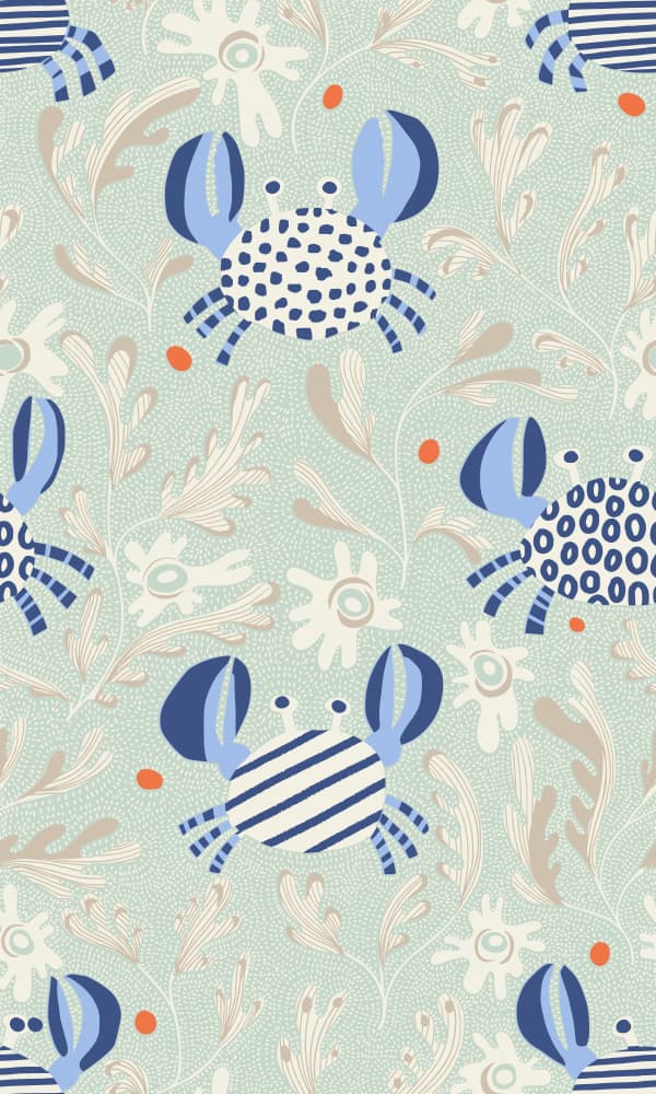 Playful Crab Pattern by Annick — canvas wall art