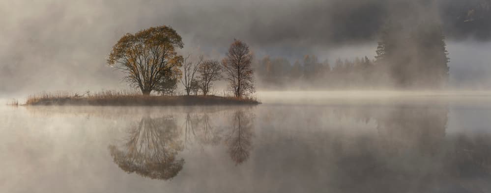 Misty Lake Island by Rune Askeland — canvas wall art