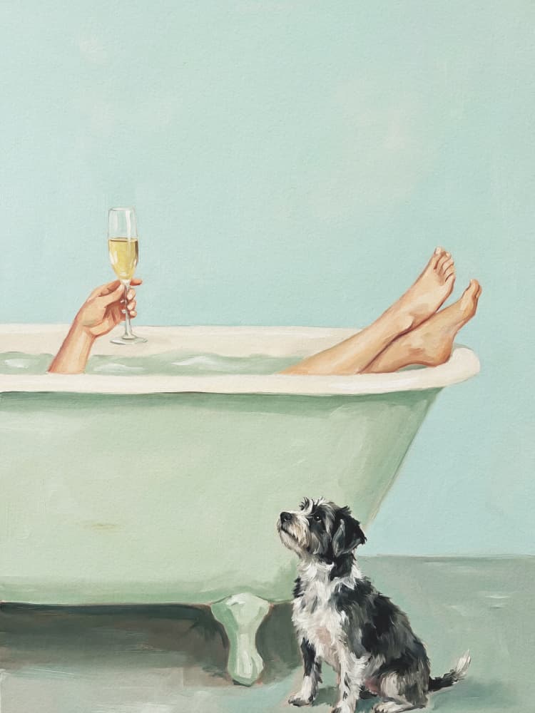 Bath Time Champagne Dog by Andreas Magnusson — canvas wall art