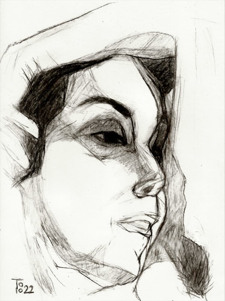 Pensive Woman Sketch by Tore Bahnson — canvas wall art