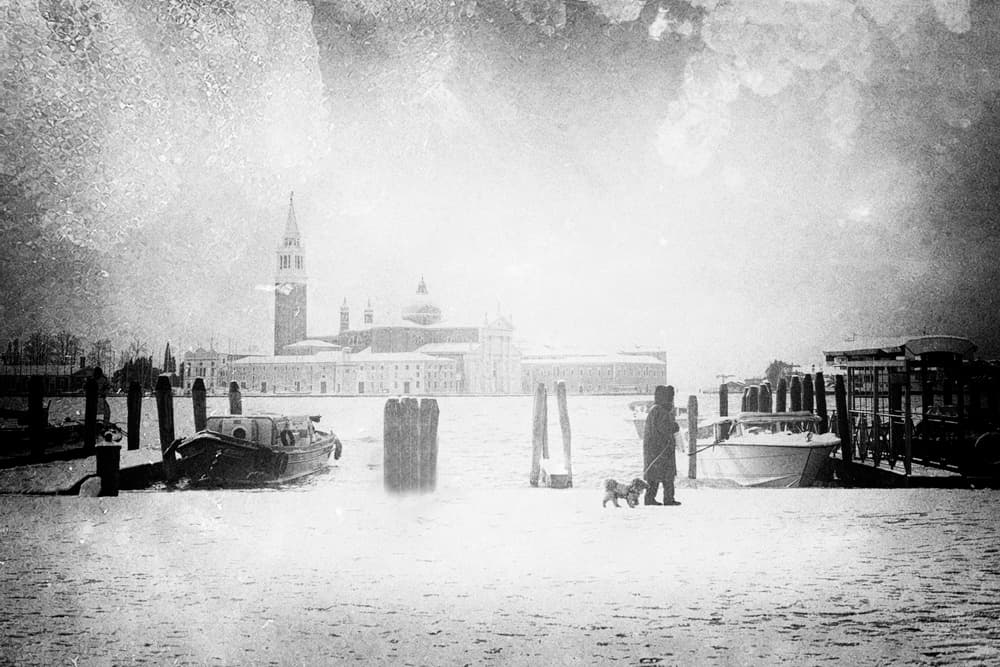 Snowy Venice Dog Walk by Enrico Facchetti — canvas wall art