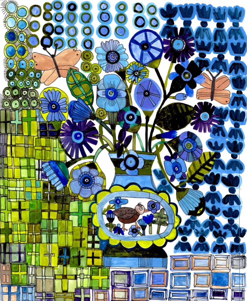 Butterflies in Blue and Green by Sharon Nullmeyer — canvas wall art