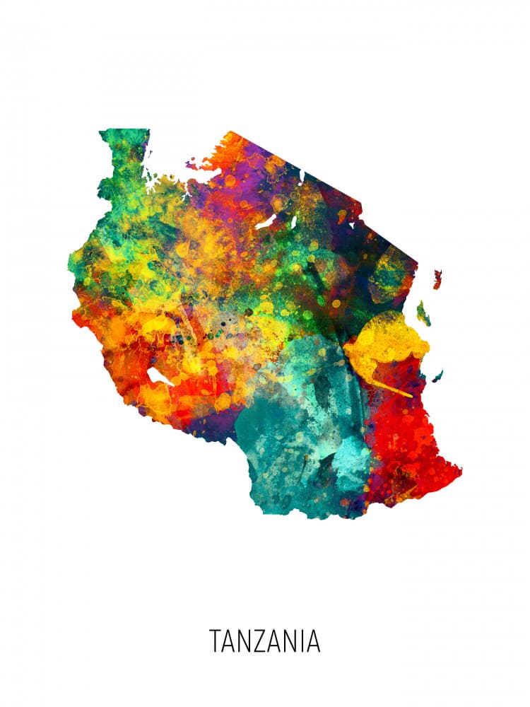Vibrant Tanzania Map by Michael Tompsett — canvas wall art