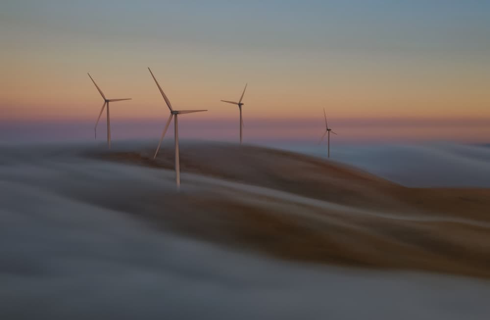 Misty Wind Turbines by Jenny Qiu — canvas wall art