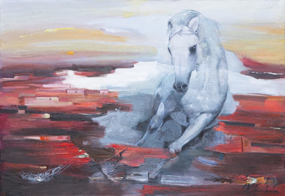 White Horse Red Energy by Anastasiia Grygorieva — canvas wall art