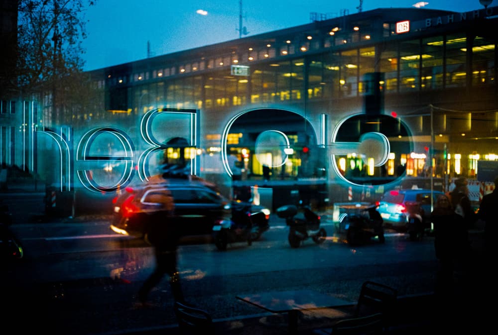 Neon City Reflections by Stefan Buder — canvas wall art