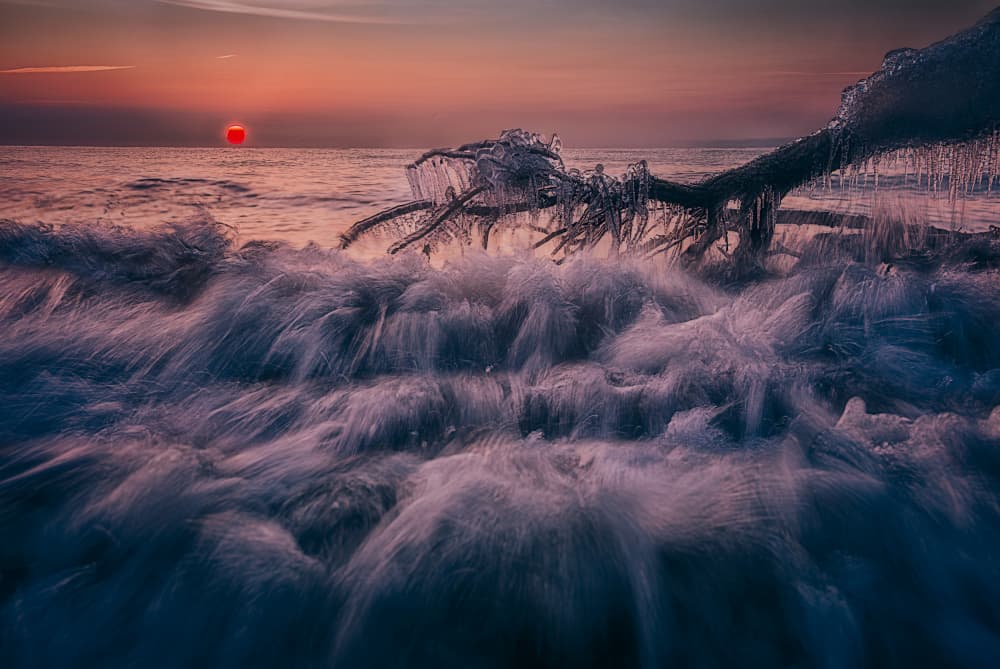 Frozen Shoreline Sunset by Ben.C.L — canvas wall art