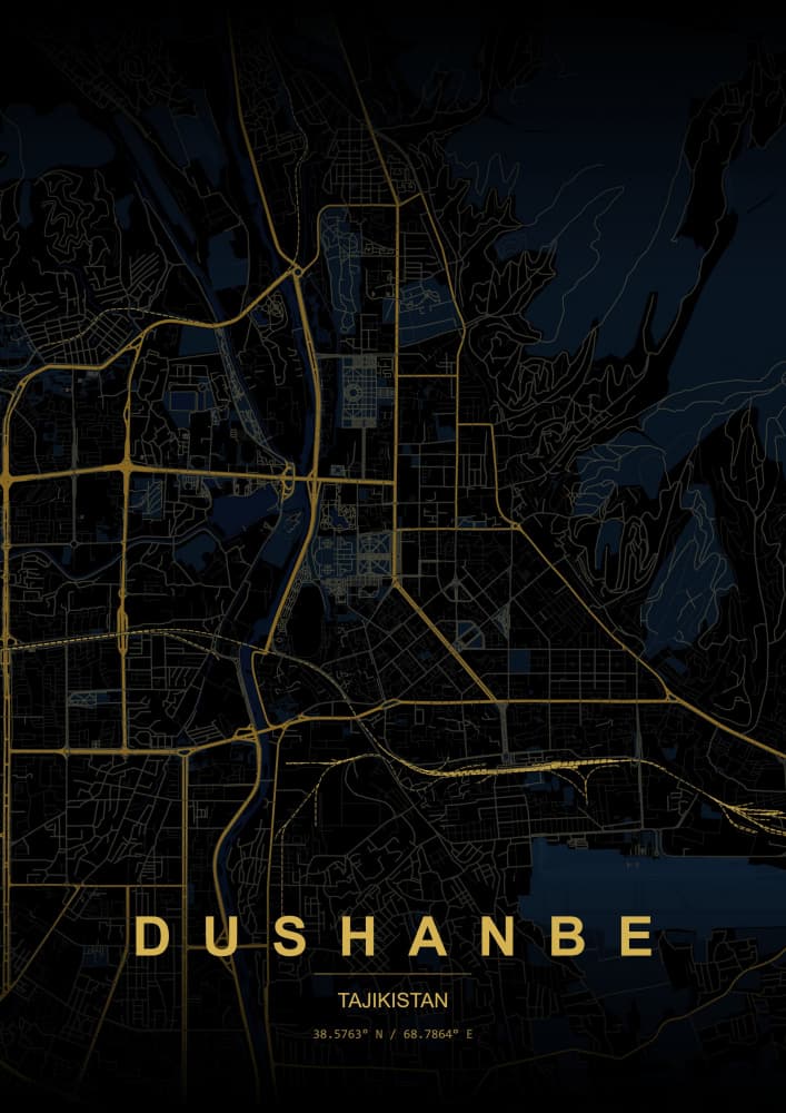 Dushanbe Night Map by HUGO — canvas wall art