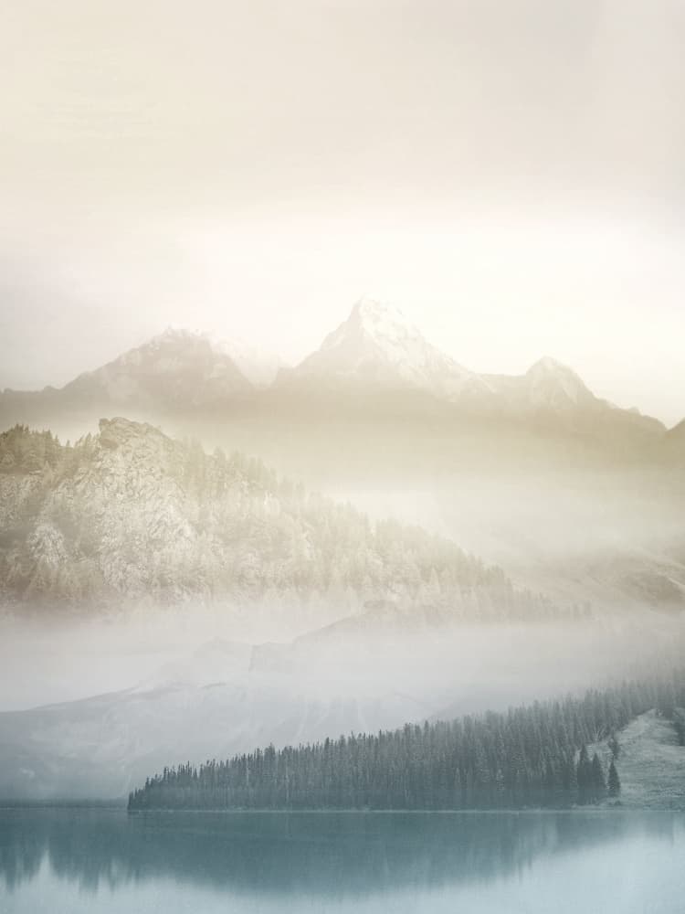 Misty Mountain Forest Lake by Gemma Bardot — canvas wall art