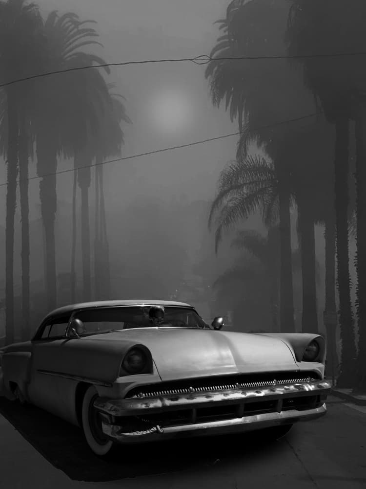 Foggy Classic Car by LARRY BUTTERWORTH — canvas wall art