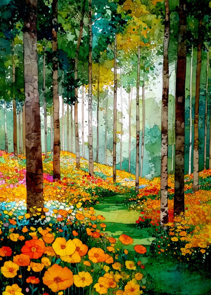 Vibrant Forest Path by Justyna Jaszke — canvas wall art