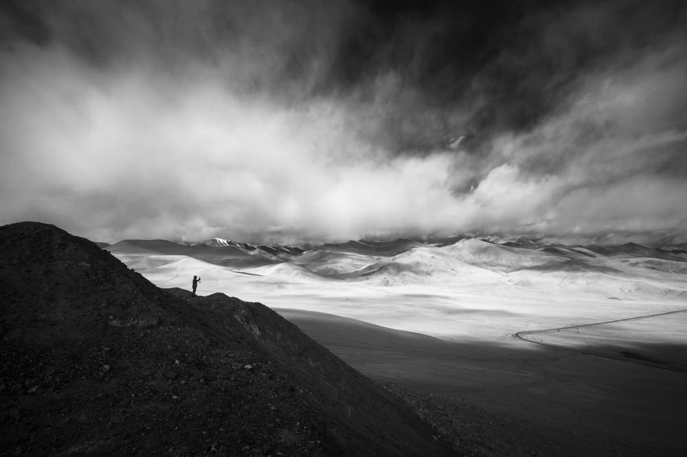 Solitary Figure Mountain View by C. Mei — canvas wall art