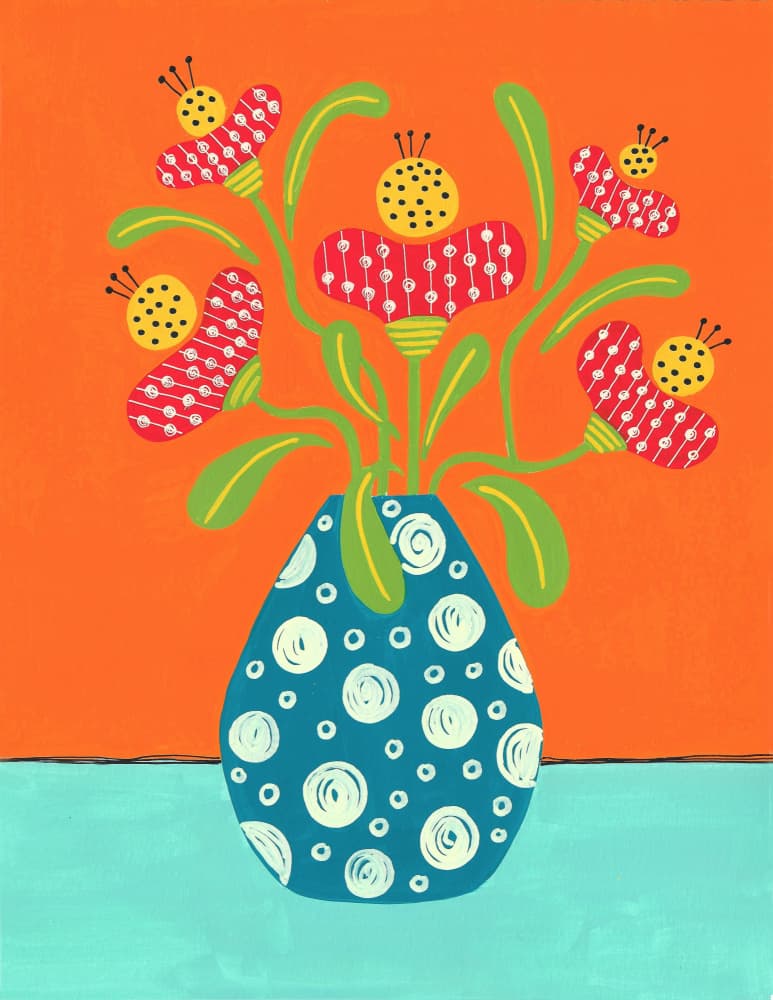 Whimsical Floral Vase by Sara Coulter — canvas wall art