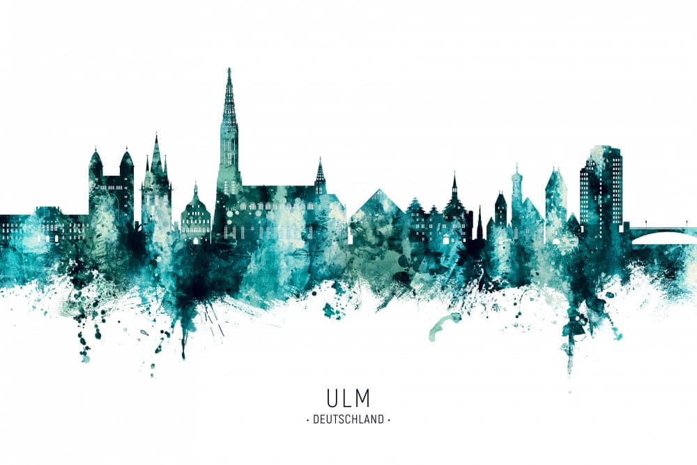 Ulm Watercolor Skyline by Michael Tompsett — canvas wall art