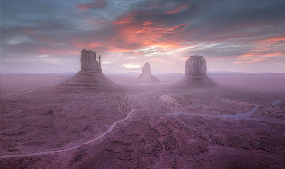 Misty Monument Valley Sunset by Kai Dan — canvas wall art