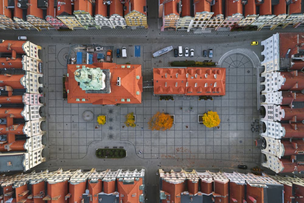 Colorful Autumn Town Square by Łukasz Małkiewicz — canvas wall art