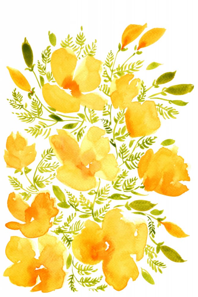 Sunny Watercolor Blooms by Rosana Laiz Blursbyai — canvas wall art