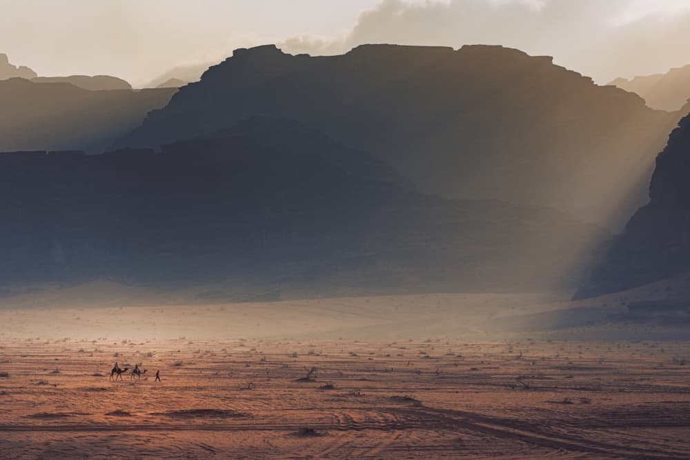Sunlit Desert Caravan by Marco Tagliarino — canvas wall art