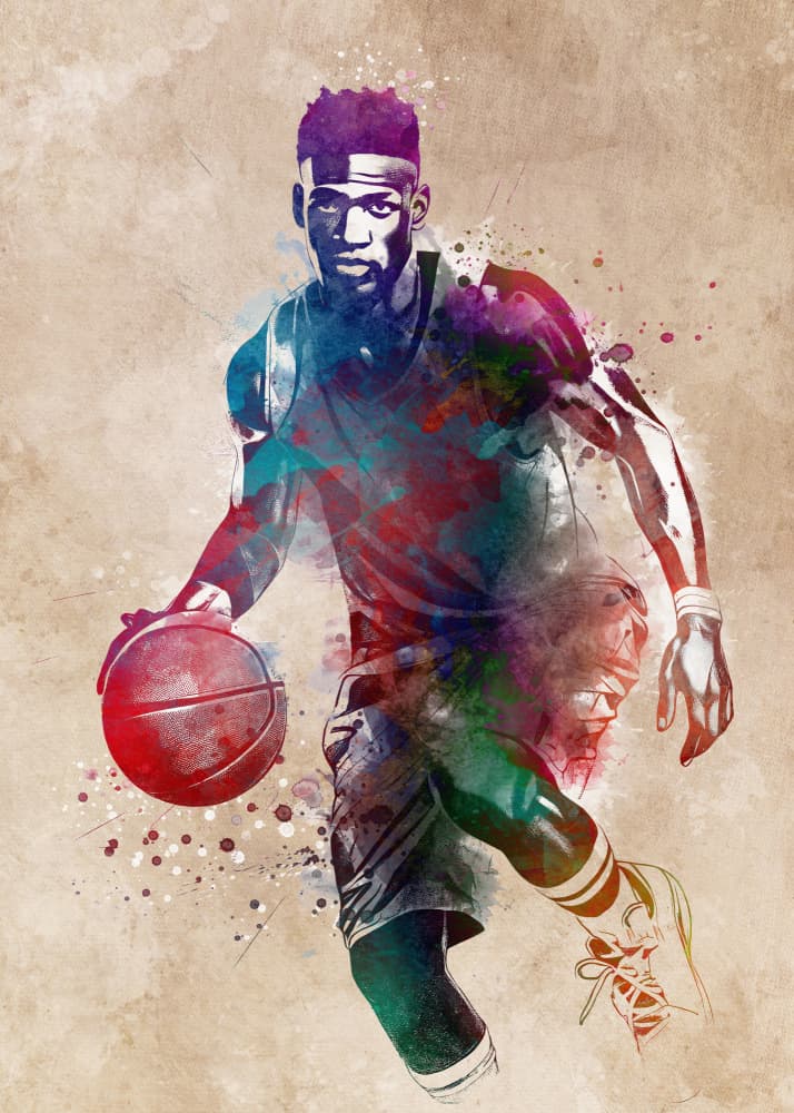 Vibrant Basketball Player by Justyna Jaszke — canvas wall art