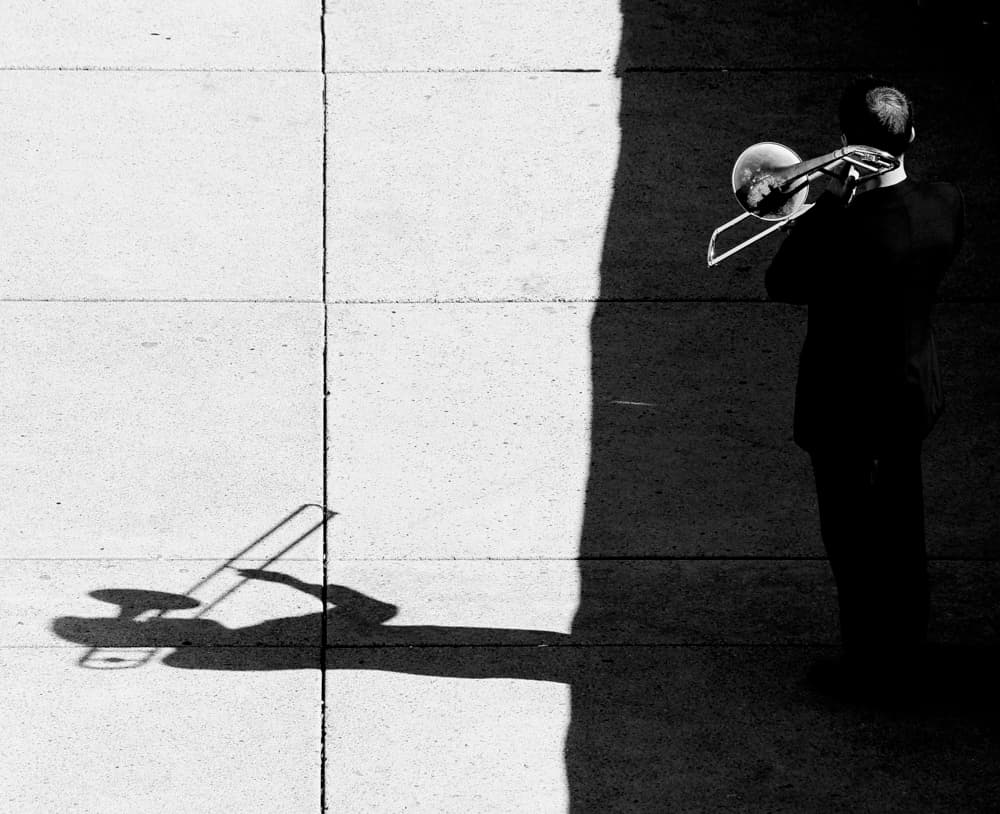 Street Musician Shadow by Jian Wang — canvas wall art