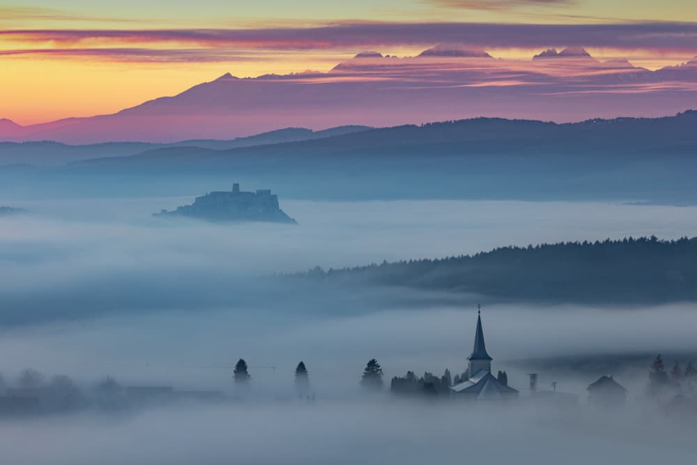 Dreamy Castle Sunrise by Peter Hrabinsky — canvas wall art
