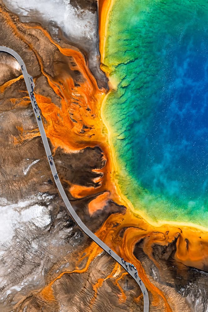 Grand Prismatic Spring Aerial by Gerald Macua — canvas wall art