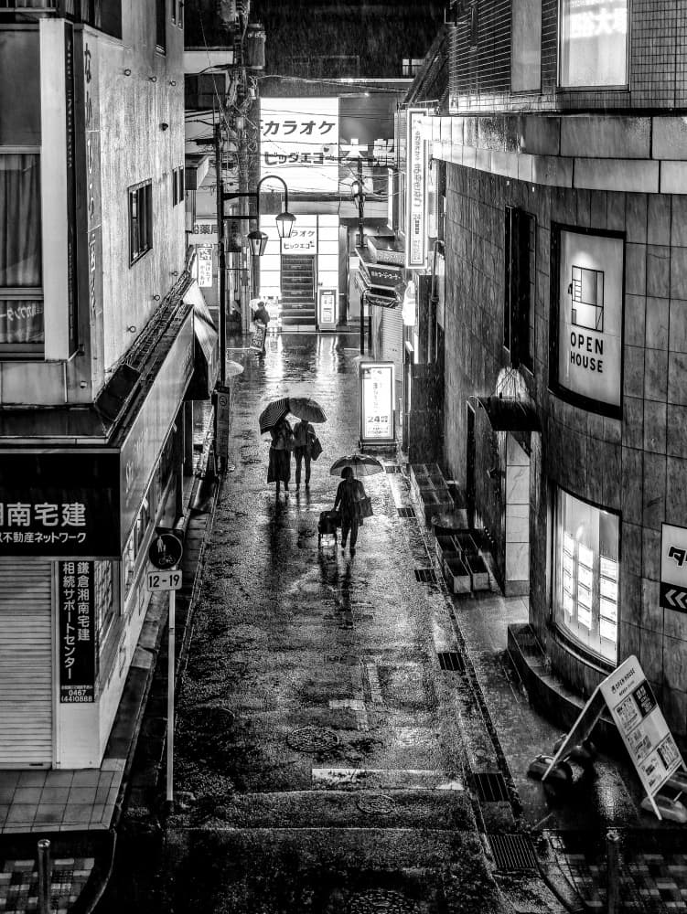 Japanese Rainy Night Walk by Takashi Hasegawa — canvas wall art