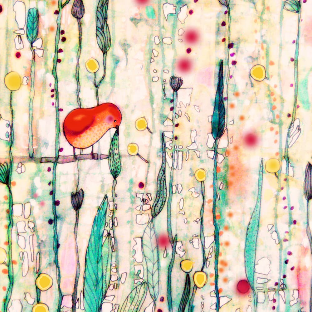Whimsical Garden Bird by Sylvie Demers — canvas wall art