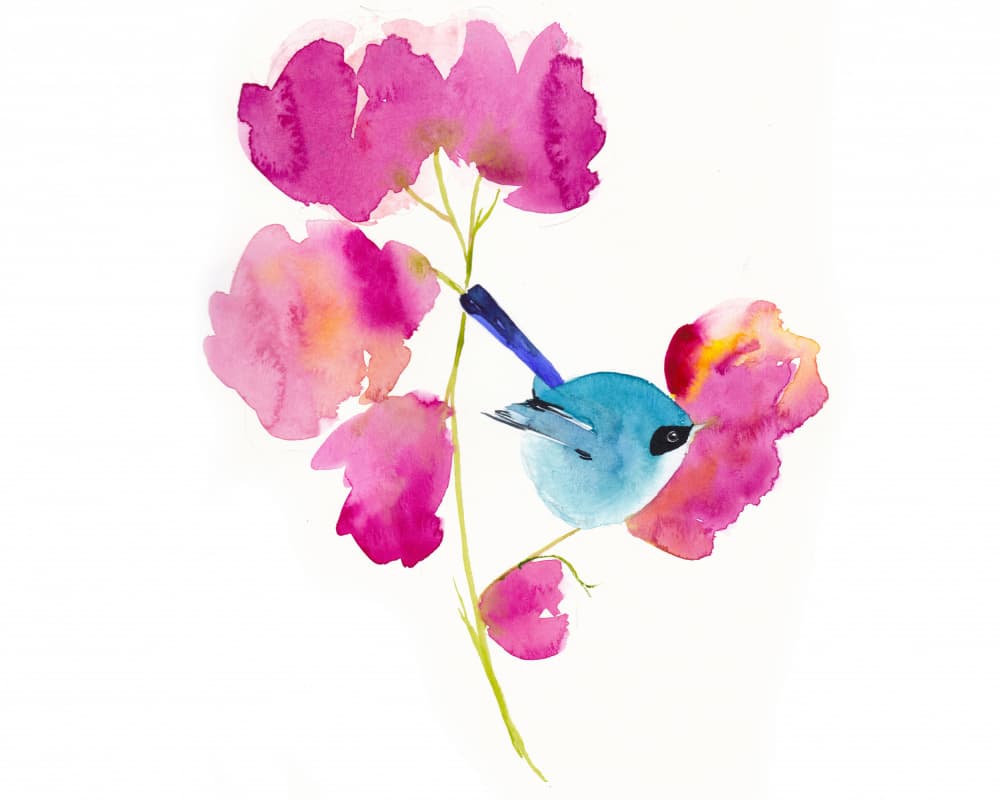 Blue Bird Sweetpea Flowers by Christine Lindstrom — canvas wall art