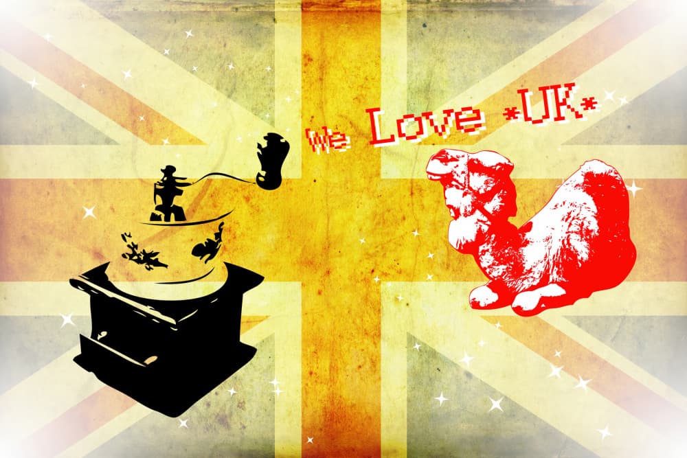 British Flag Coffee Squirrel by Rafal Kulik — canvas wall art