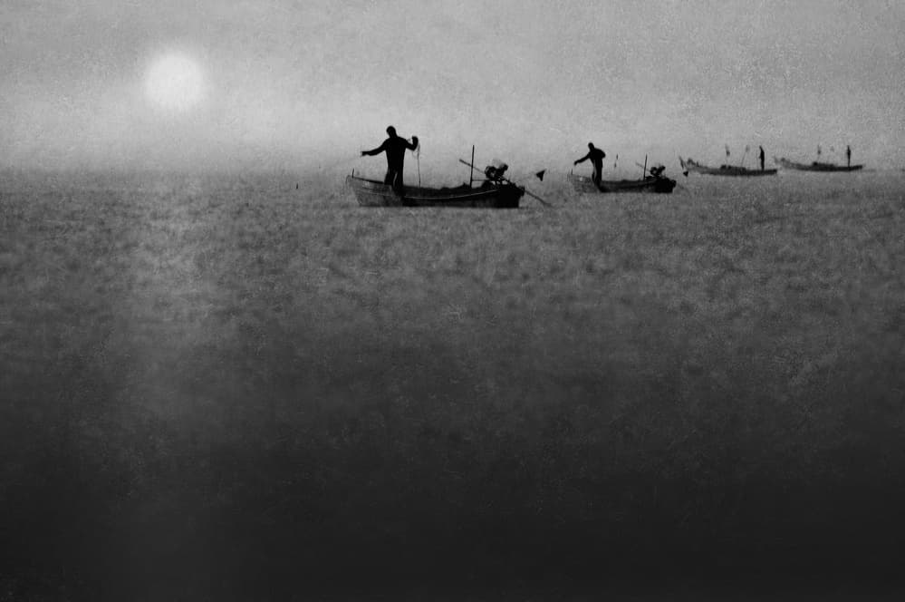 Misty Fishing Boats by Ekkachai Khemkum — canvas wall art