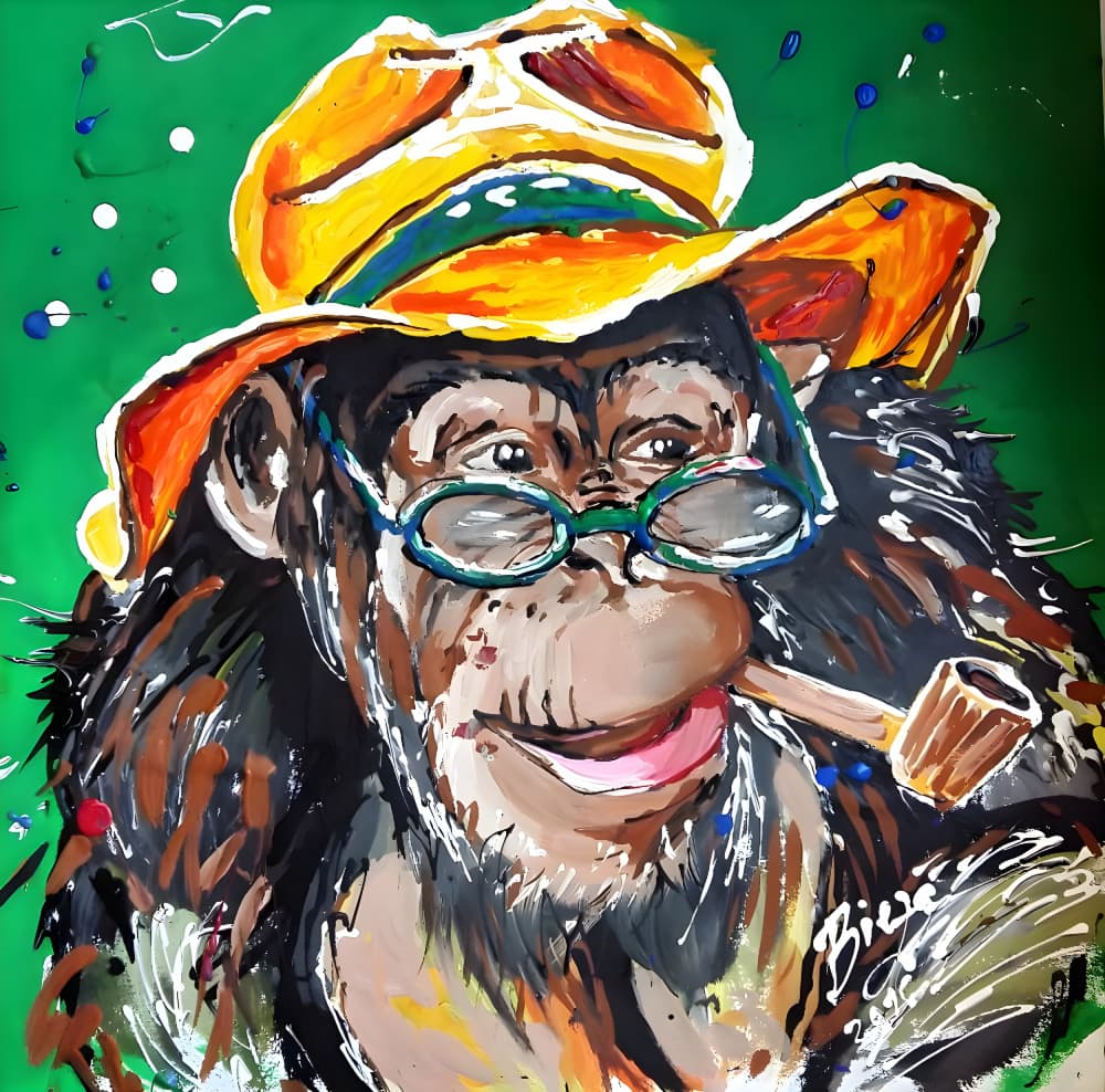 Smart Chimp Character by Anda Bieza — canvas wall art