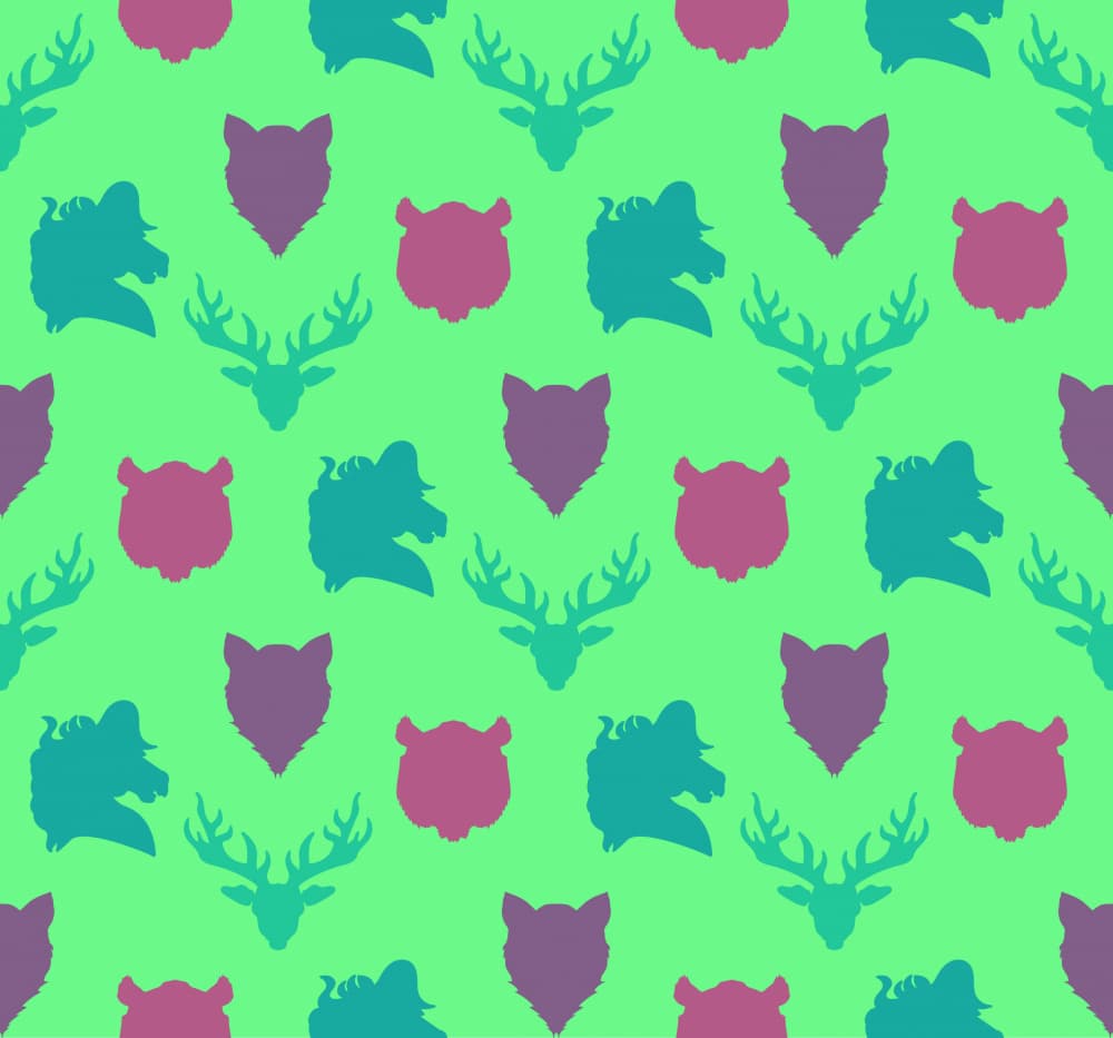Vibrant Wildlife Heads Pattern by Marika Barsrsind — canvas wall art