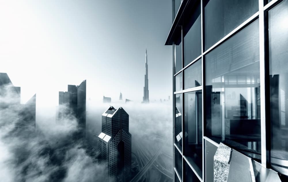 Misty Dubai Cityscape by Naufal — canvas wall art