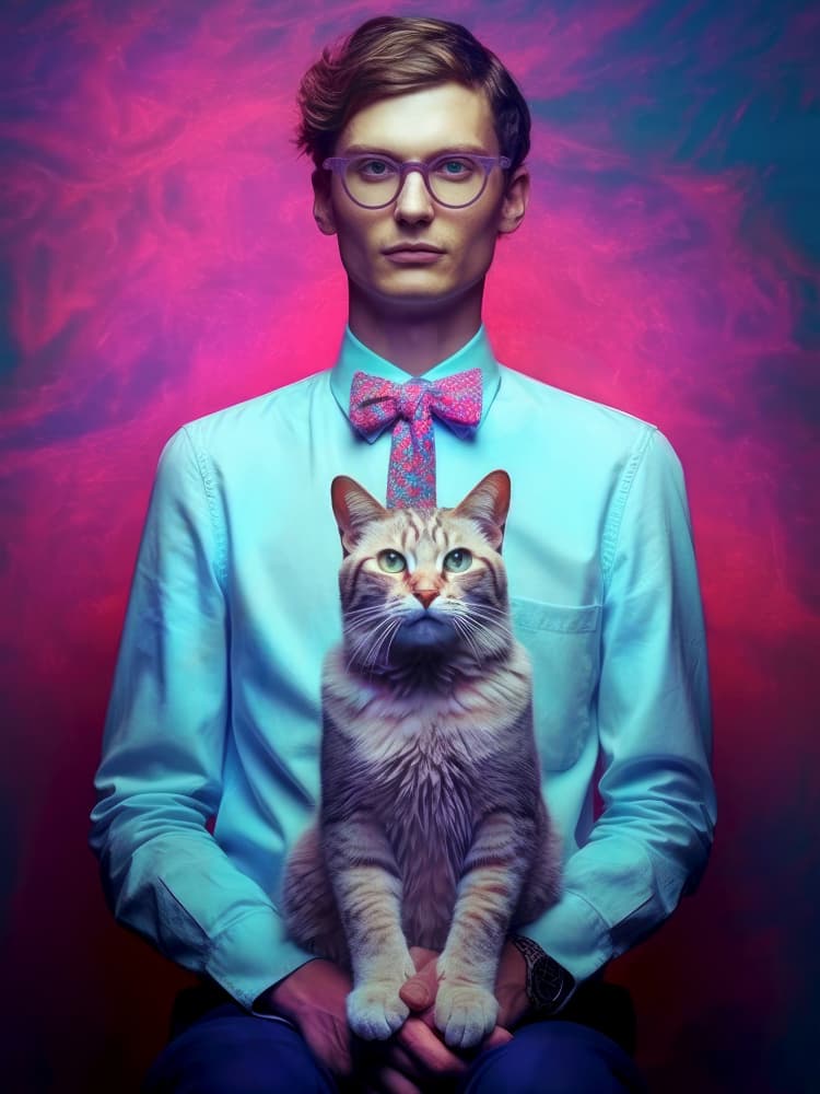 Quirky Man With Cat by Justyna Jaszke — canvas wall art