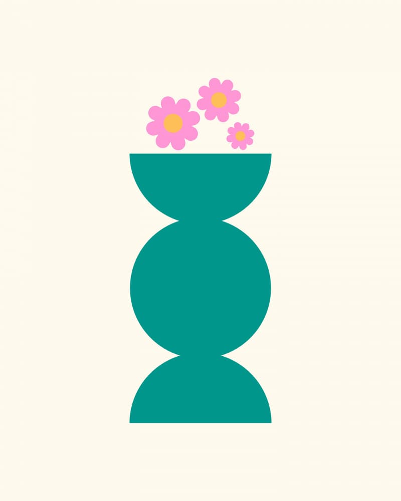 Teal Vase Pink Flowers by Artprink — canvas wall art