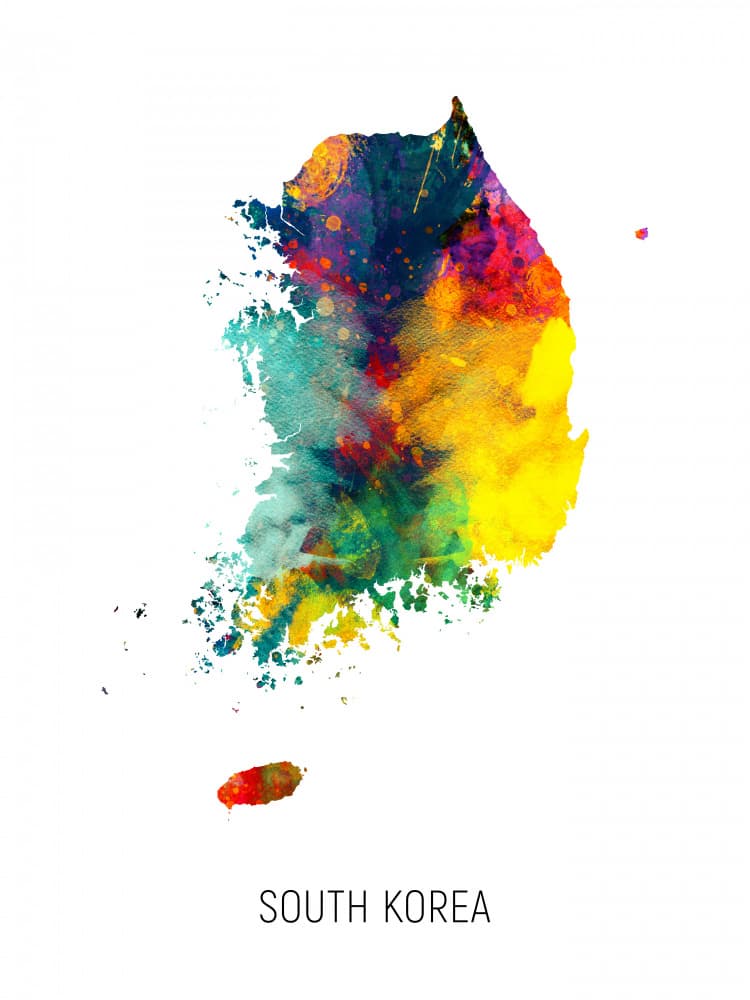 Vibrant South Korea Map by Michael Tompsett — canvas wall art