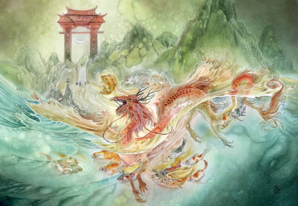 Mythical Dragon Koi by Stephanie Law — canvas wall art