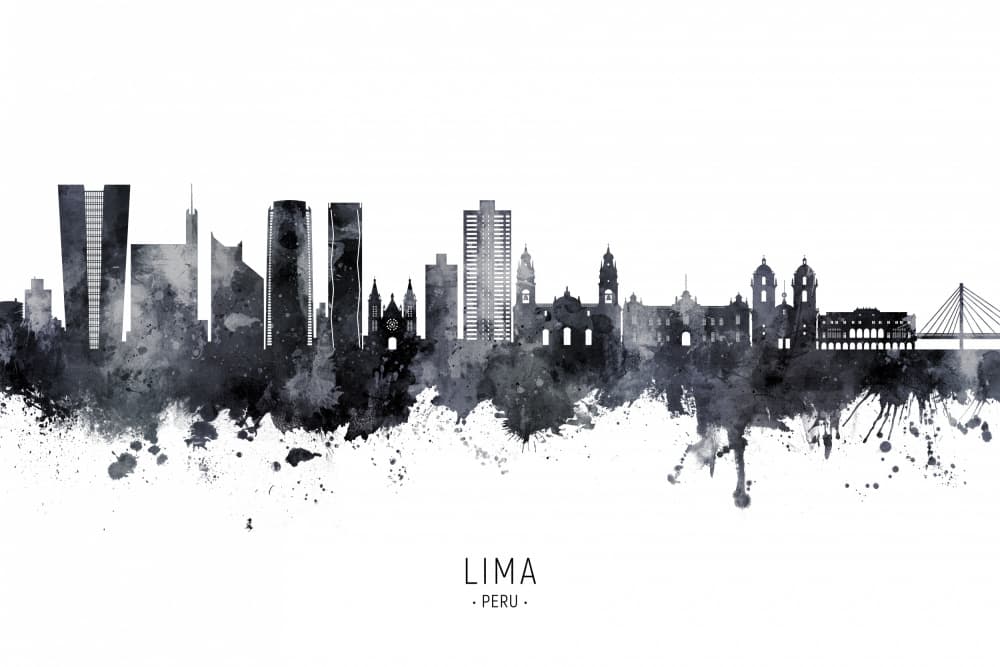 Lima Watercolor Skyline by Michael Tompsett — canvas wall art