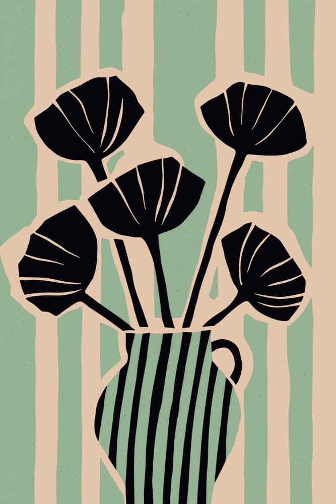 Striped Blooms Vase by Treechild — canvas wall art