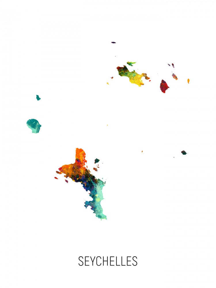 Colorful Seychelles Map by Michael Tompsett — canvas wall art